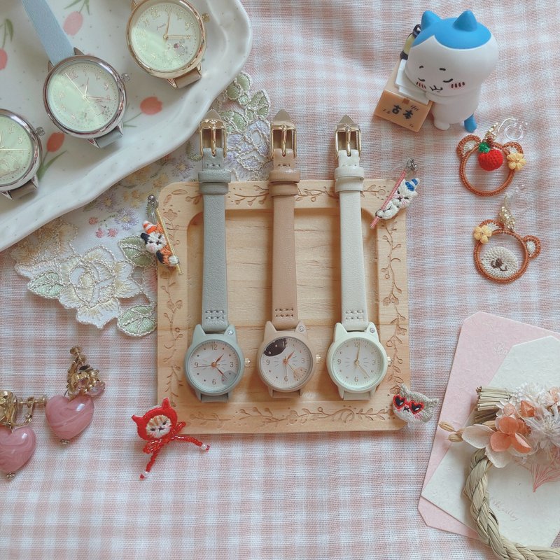 开学礼物 包邮 复古 Cat Shape Watch 女装 防水 三色猫猫形手 - 女表 - 其他材质 咖啡色