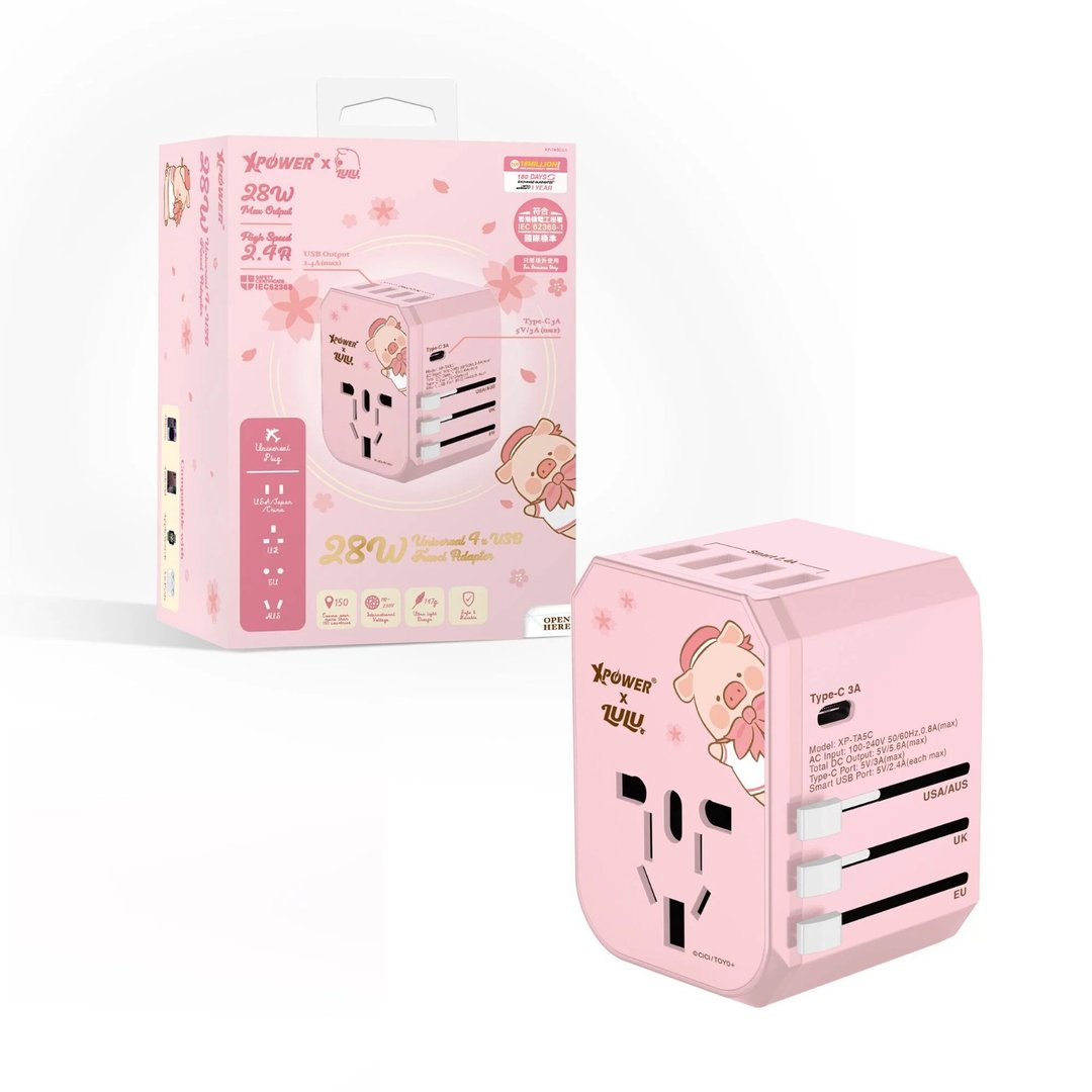 XPower x 罐头猪LuLu TA5C 28W Type-C+USB旅行充电转插 - 手机配件 - 其他金属 粉红色