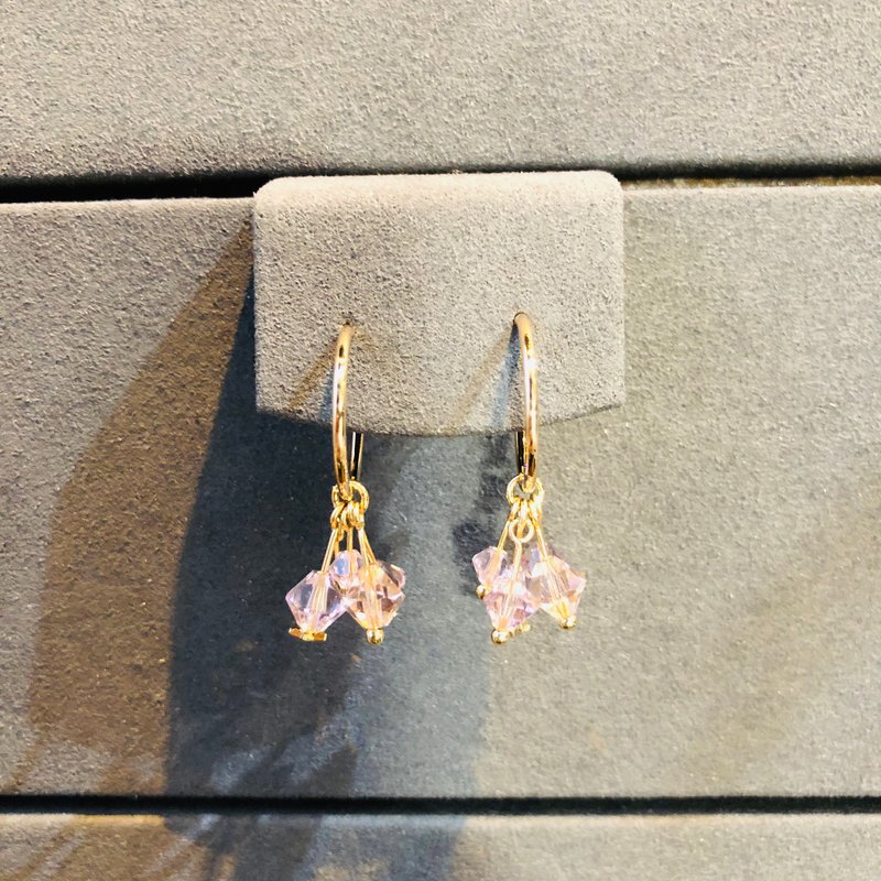 流星耳环 925纯银镀金耳环 水晶耳环 粉红色耳环 情人节礼物 浪漫 - 耳环/耳夹 - 纯银 粉红色