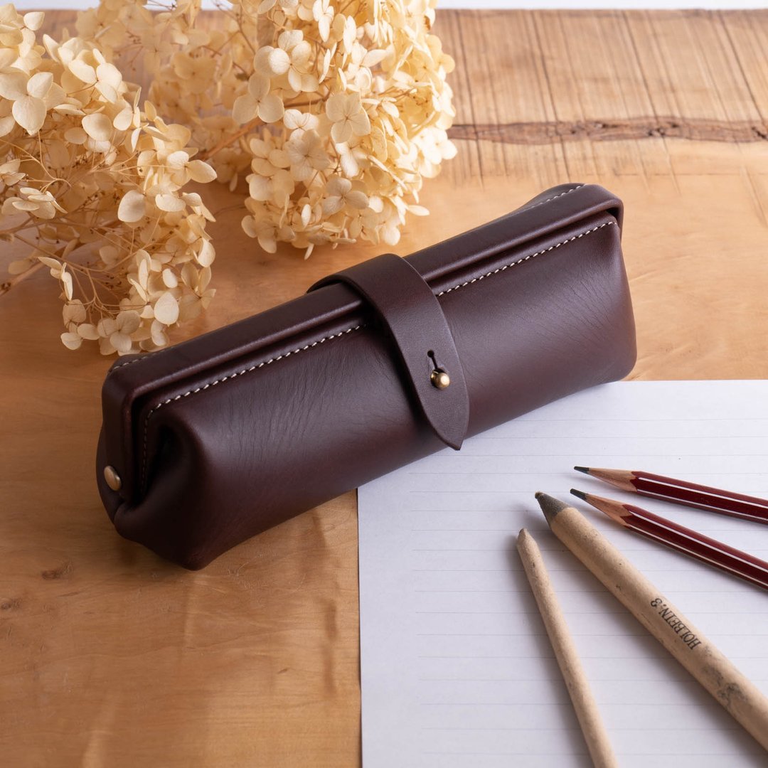 意大利皮革笔袋 Paka-pen #Chocolate【入学礼】【就职礼】【定制化礼品】 - 铅笔盒/笔袋 - 真皮 咖啡色
