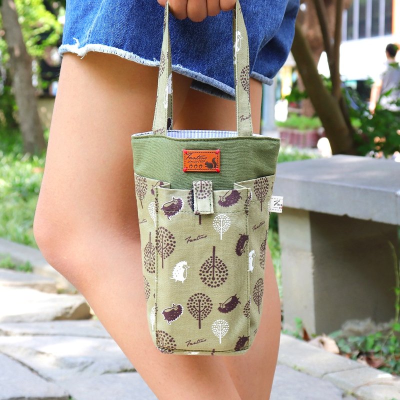独创布花 手机饮料提袋 -丛林躲猫猫- (抹茶绿)  :::已绝版::: - 随行杯提袋/水壶袋 - 棉．麻 绿色