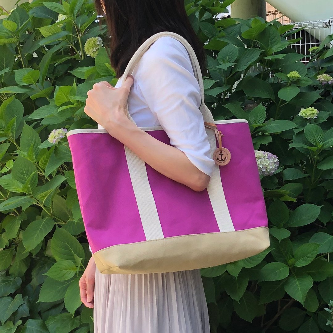 June Limited Hydrangea Properly Tote M Hydrangea x Sand Beige - 手提包/手提袋 - 棉．麻 粉红色