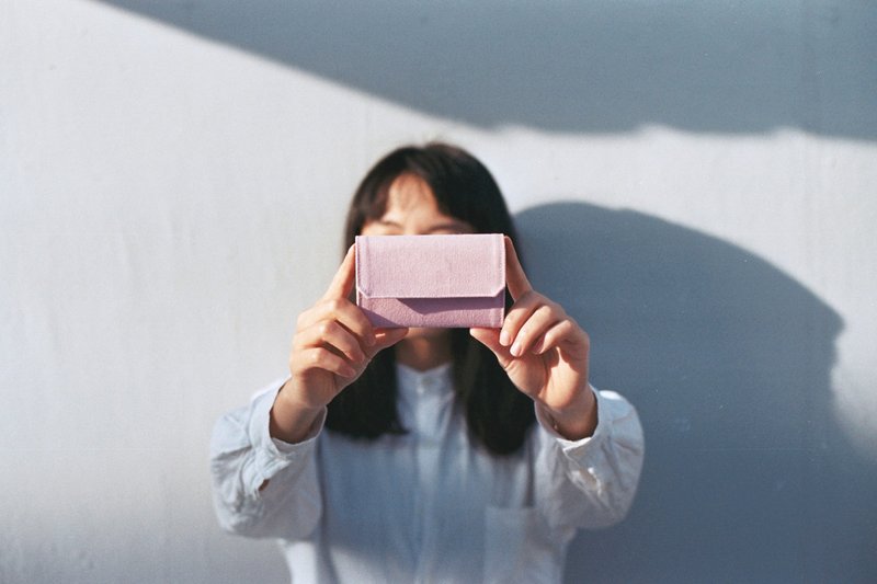 草莓牛奶/粉红 帆布可水洗纸 零钱包/卡片夹轻量 夏日穿搭 短银包 - 零钱包 - 棉．麻 粉红色