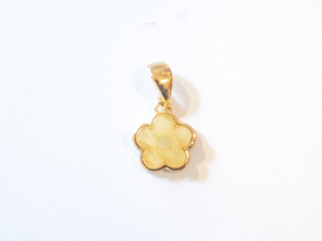925 silver AMBER 花 吊坠项链 - 项链 - 宝石 金色