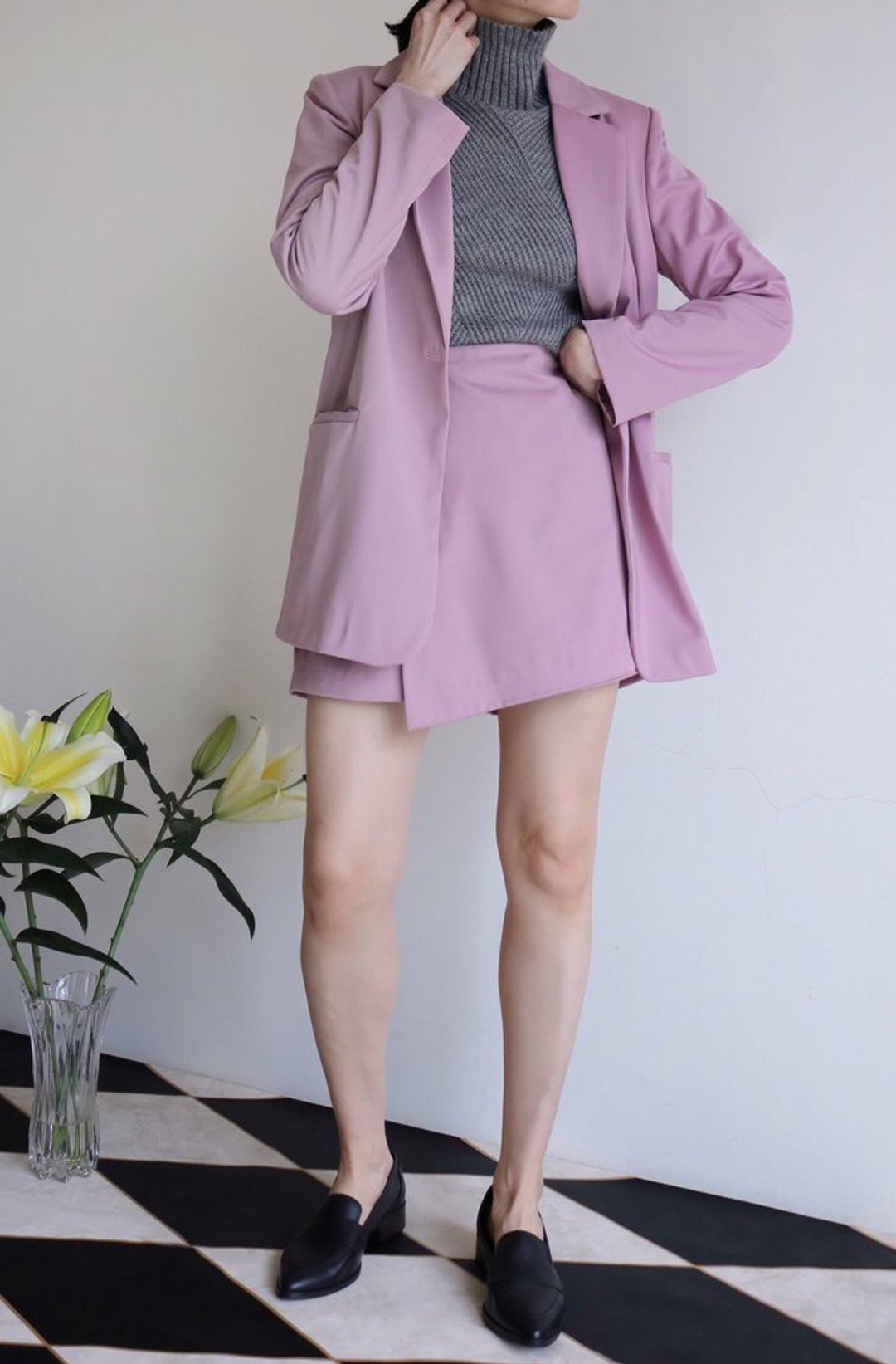 SOHO SUIT SET 粉紫色西装裤裙套装 - 女装休闲/机能外套 - 棉．麻 