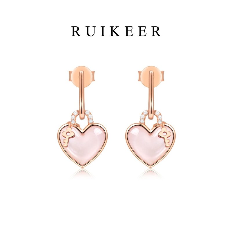 925纯银镀玫瑰金天然粉贝母耳环 - 耳环/耳夹 - 纯银 粉红色