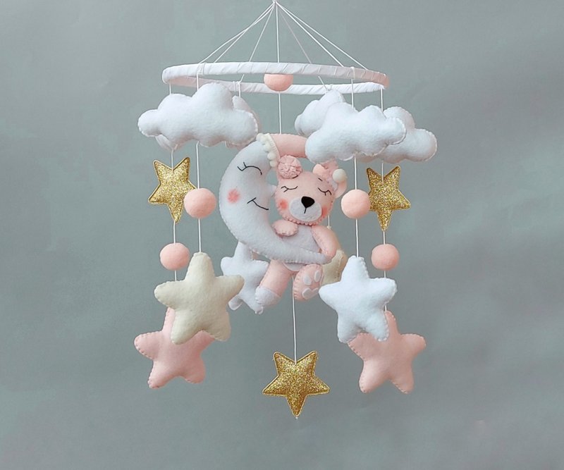 Mobile baby girl, Gold mobile, Baby crib mobile, Mobile nursery New born gift - 玩具/玩偶 - 环保材料 