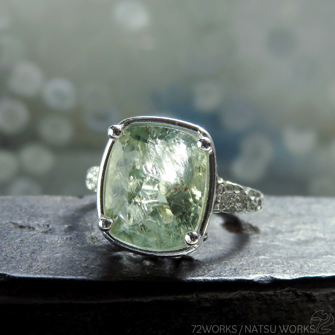 奥勒冈日长石戒指 / square Oregon Sunstone Ring - 戒指 - 宝石 绿色