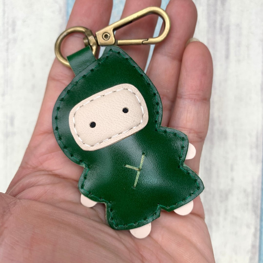 疗愈小物 手工皮革 绿色 可爱 忍者 纯手工缝制 钥匙扣 小尺寸 - 钥匙链/钥匙包 - 真皮 绿色