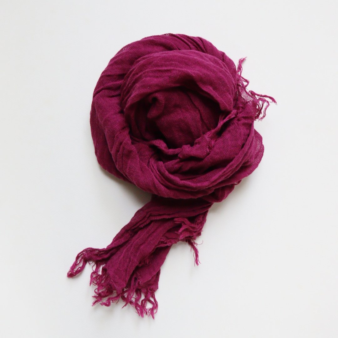 Colorful small size Grape color scarf that feels good 100% cotton Natural - 丝巾 - 棉 紫色