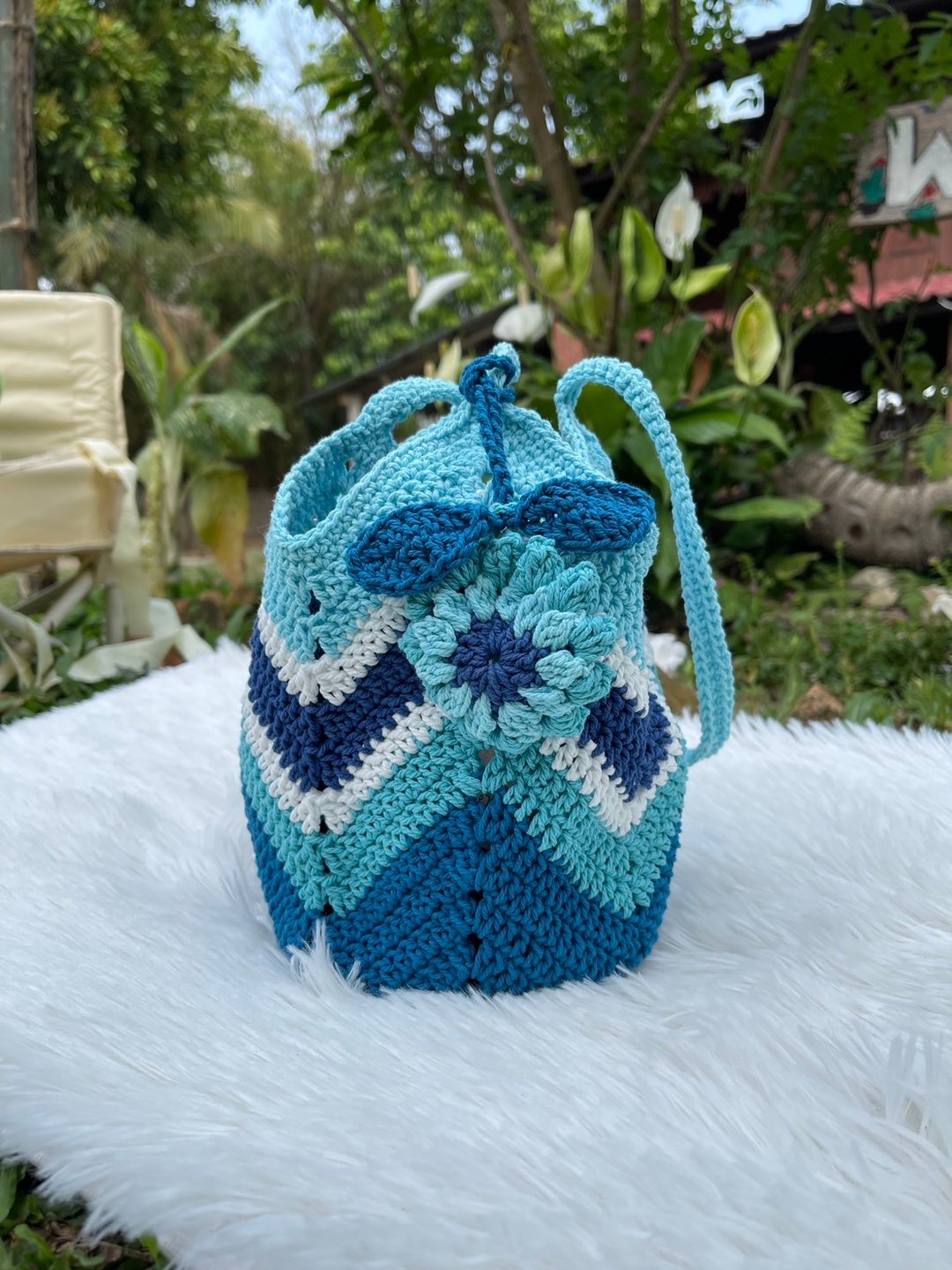 Blue Granny Square Bag,Crochet Bag, Women Bag - 手提包/手提袋 - 棉 蓝色
