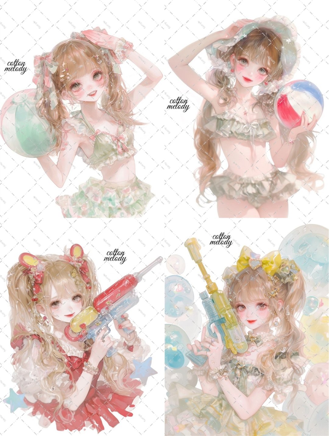 【限定】夏日旋律组合 / 20款各5张 / 附限定特典 / cotton melody / 原创贴纸 【适用于8月活动】 - 贴纸 - 纸 