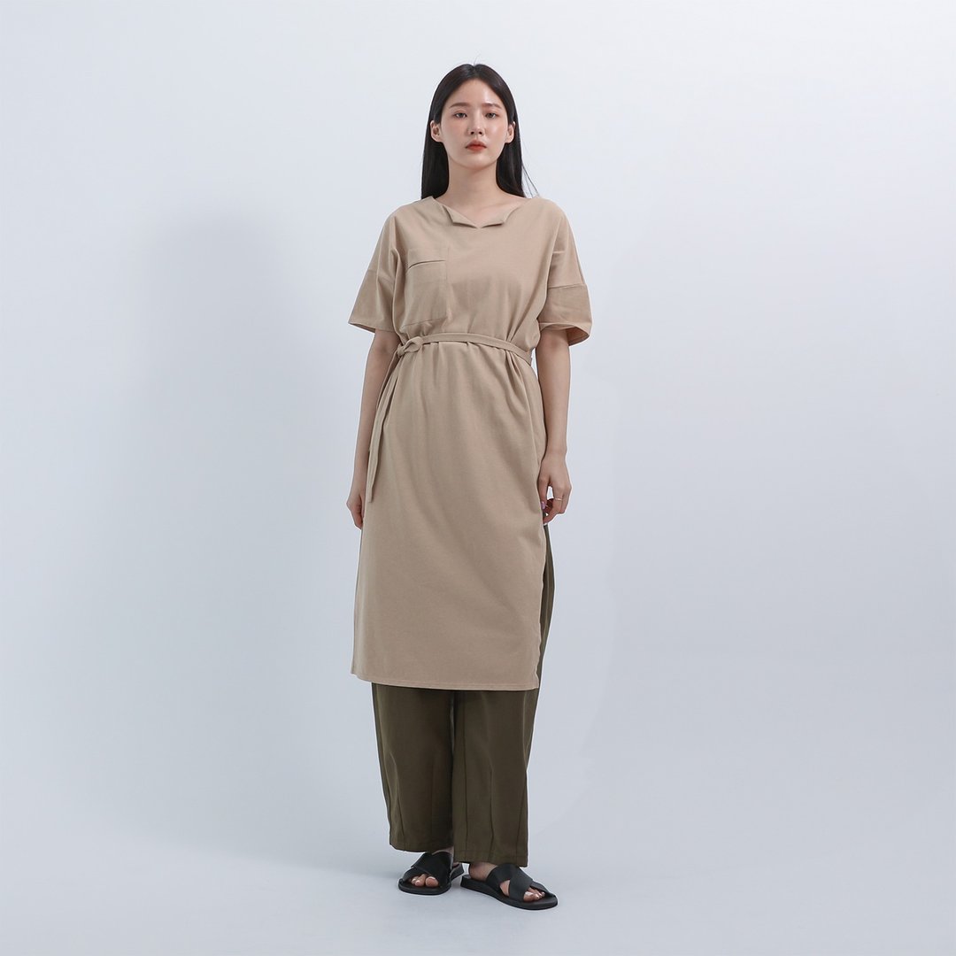 Poxiao_破晓绑带长上衣_22SF008_奶茶 - 女装上衣 - 聚酯纤维 卡其色