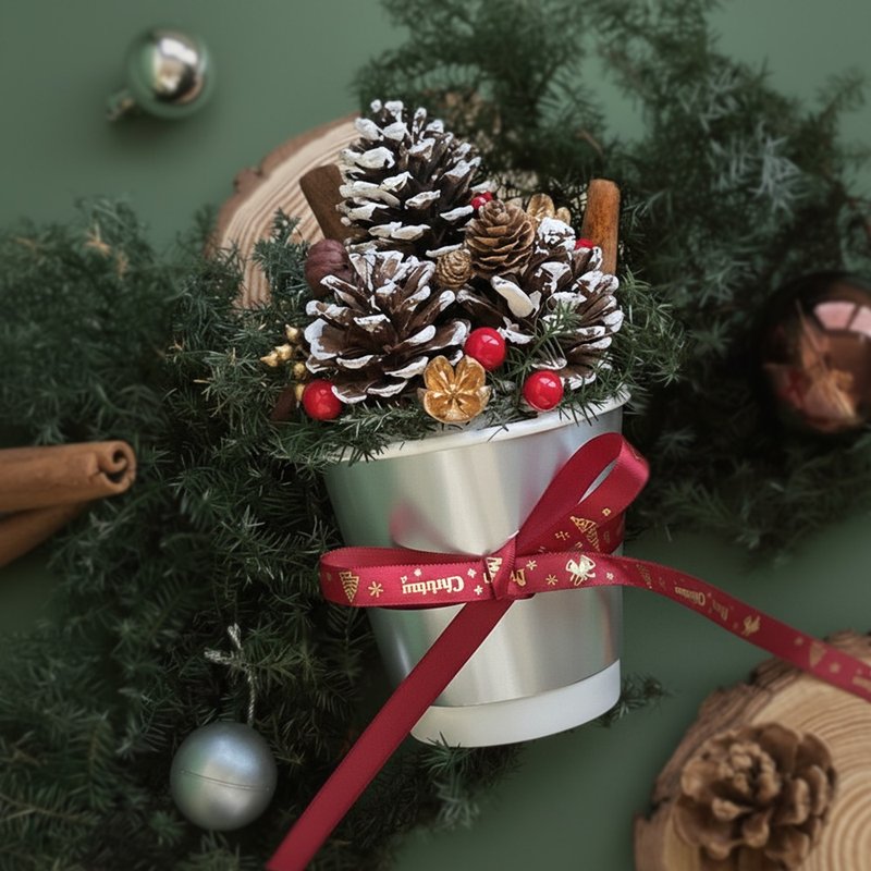 圣诞摆件经典圣代(银色款)/圣诞树/体验包/交换礼物 - 干燥花/捧花 - 植物．花 红色