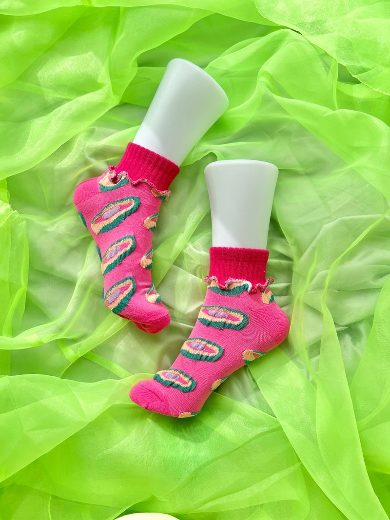 粉色 彩色荷叶边袜子 抢眼袜子 个性袜子 22.5〜25 女袜 socks - 袜子 - 其他材质 粉红色