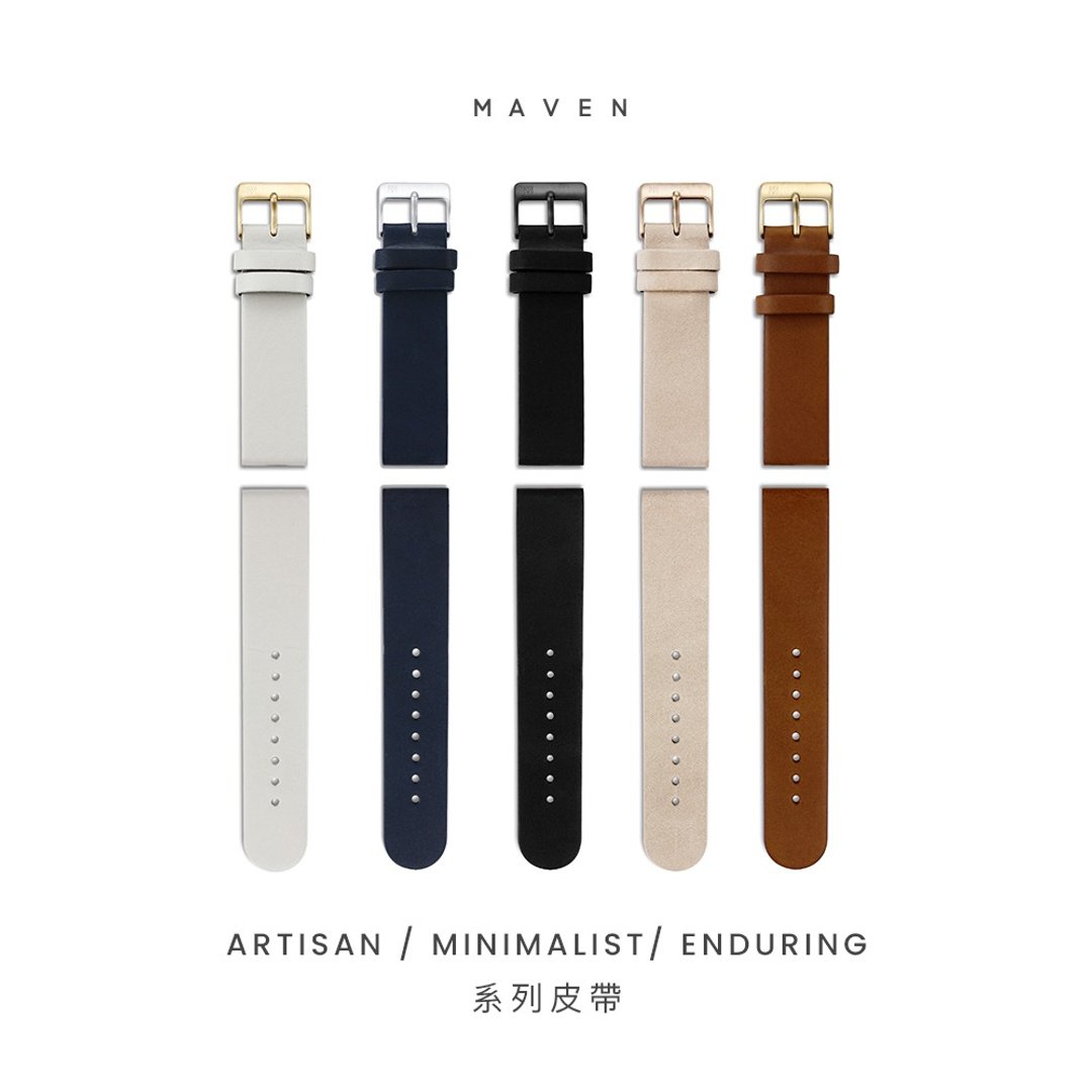 12/16/20mm MAVEN 意大利真皮表带 | 灵活拆卸功能 - 表带 - 真皮 黑色