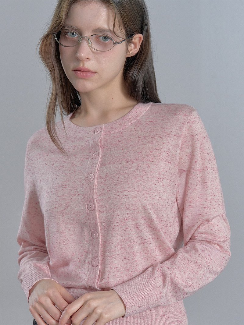 混色织纹 显瘦针织开襟衫 - 粉红/炭灰 - 女装针织衫/毛衣 - 其他材质 粉红色