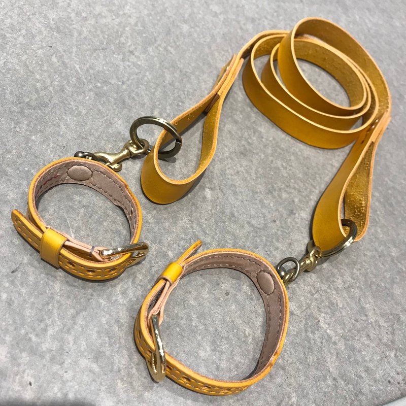 纯手工客制皮革母子狗链狗项圈 - 项圈/牵绳 - 真皮 多色