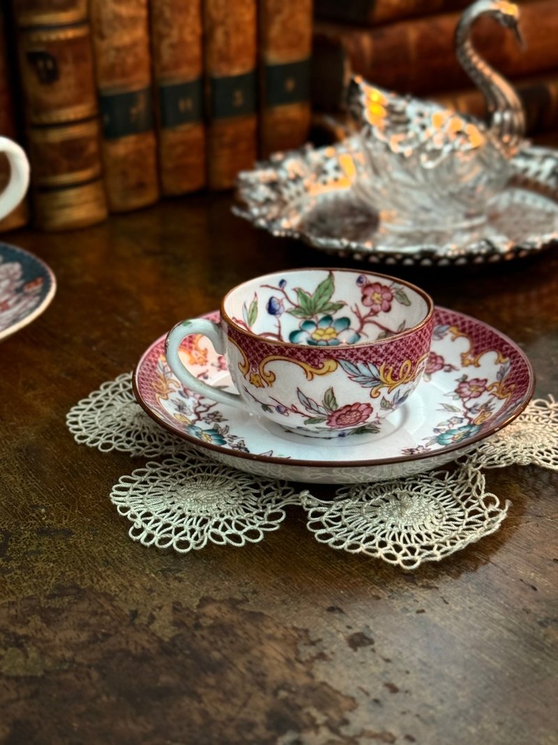 50316-绝稀法国古董Sarreguemines Minton手绘杯与碟 - 茶具/茶杯 - 瓷 银色