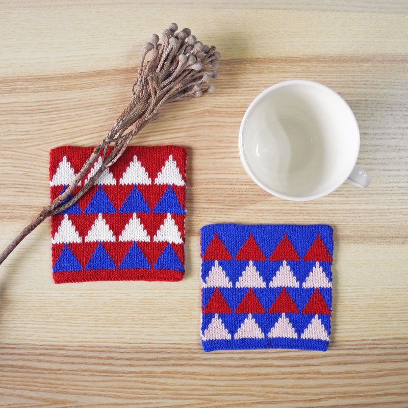 studio chiia  针织吸水杯垫-红色与蓝色-2入1组 - 杯垫 - 聚酯纤维 红色