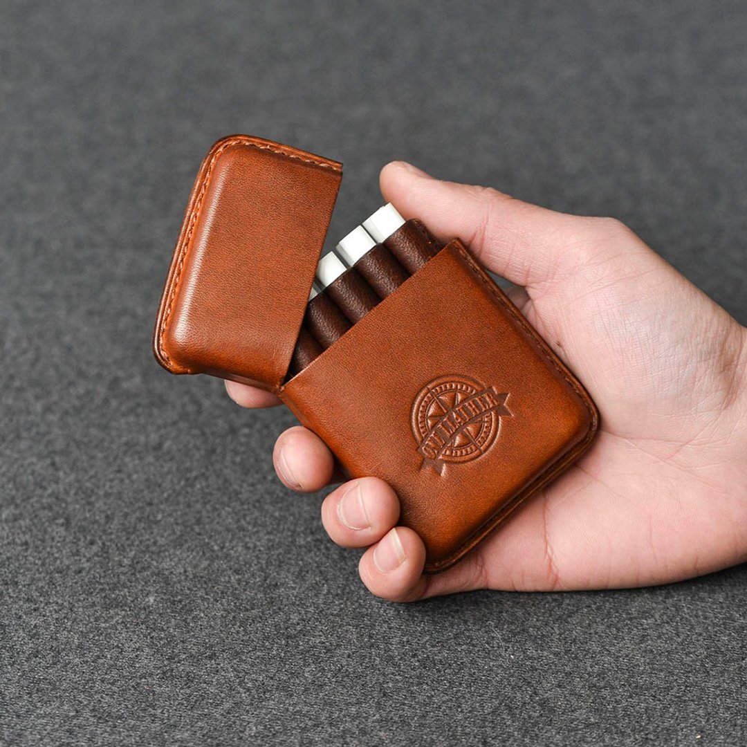 情人节礼盒客制化礼物一皮真皮手工煙盒創意禮品香淤盒軟便攜10支 - 其他 - 真皮 咖啡色