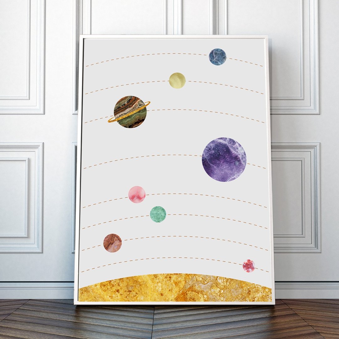 太空壁画，太阳系行星艺术印刷品，适合儿童房，白色 - 墙贴/壁贴 - 纸 