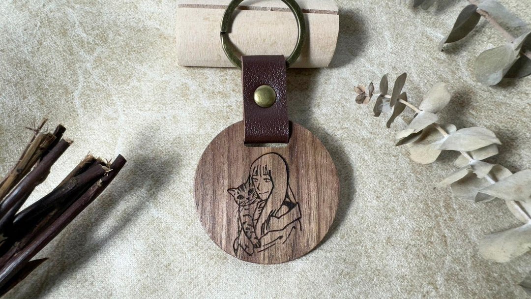 【定制化】我与毛孩似颜绘+专属爱语 - 钥匙链/钥匙包 - 木头 