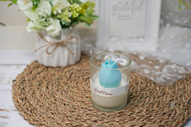 蓝色郁金香玻璃杯香薰蜡烛 PW-003 T15 小 4.5oz - 蜡烛/烛台 - 蜡 蓝色