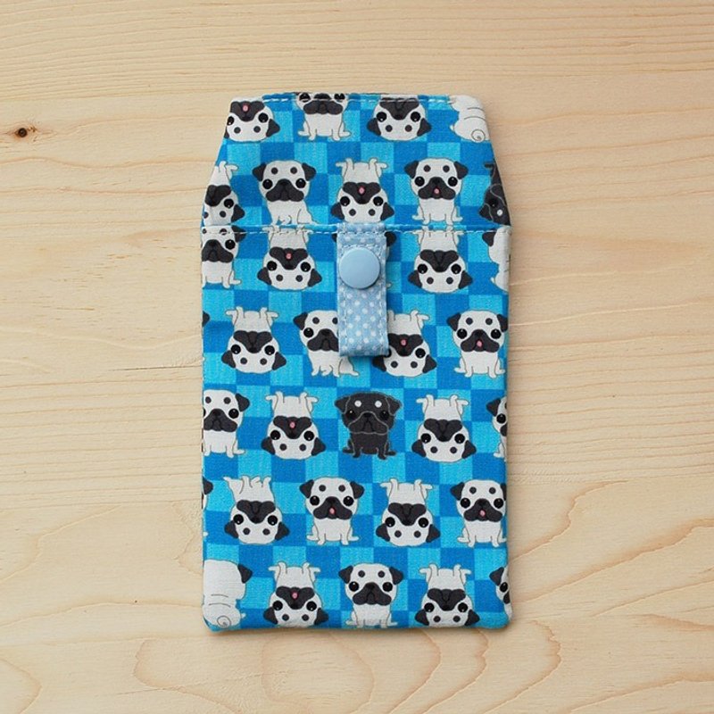 斗牛犬口袋型笔袋/附证件袋/订 - 铅笔盒/笔袋 - 棉．麻 蓝色