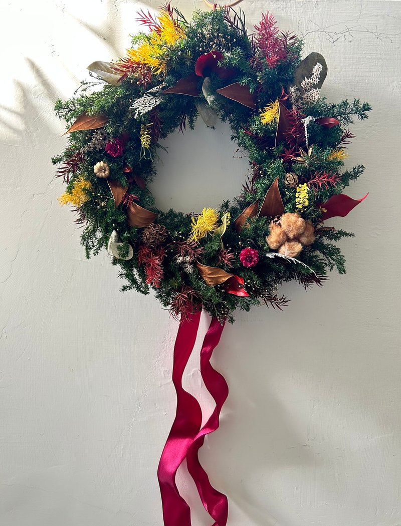 冬宴烛光 永生雪松圣诞花圈 - 干燥花/捧花 - 植物．花 