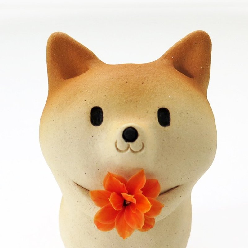 White The small single-flower vase of Shiba Inu shape Shiba Inu-workshop - 植栽/盆栽 - 陶 橘色