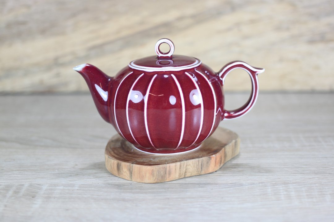【沐春生活】200ml 石榴 铜红釉 曲纹茶壶 陶瓷名家叶敏祥作品 - 茶具/茶杯 - 瓷 