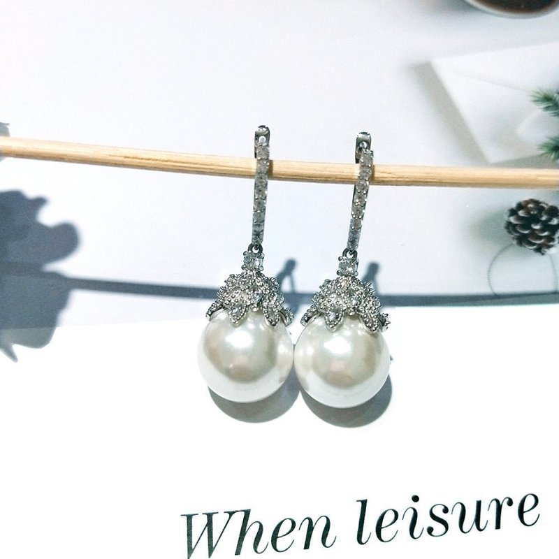 I JEWELRY 璀璨知性番茄造型大珍珠顶级锆石纯银耳环 珍珠耳环 - 耳环/耳夹 - 纯银 银色