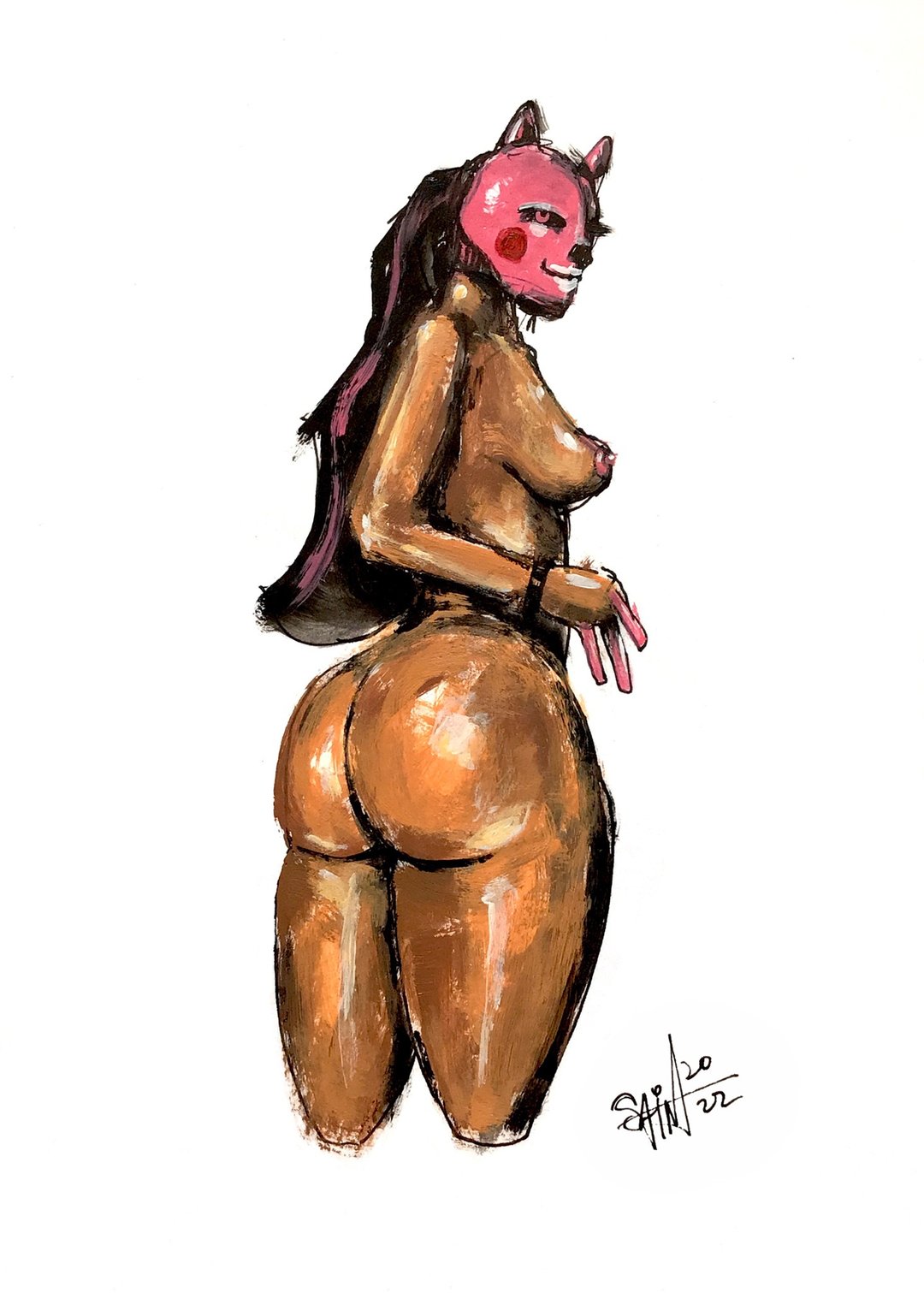 Nude girl painting original art, erotic, NSFW, acrylic drawing, paper. - 海报/装饰画/版画 - 纸 多色