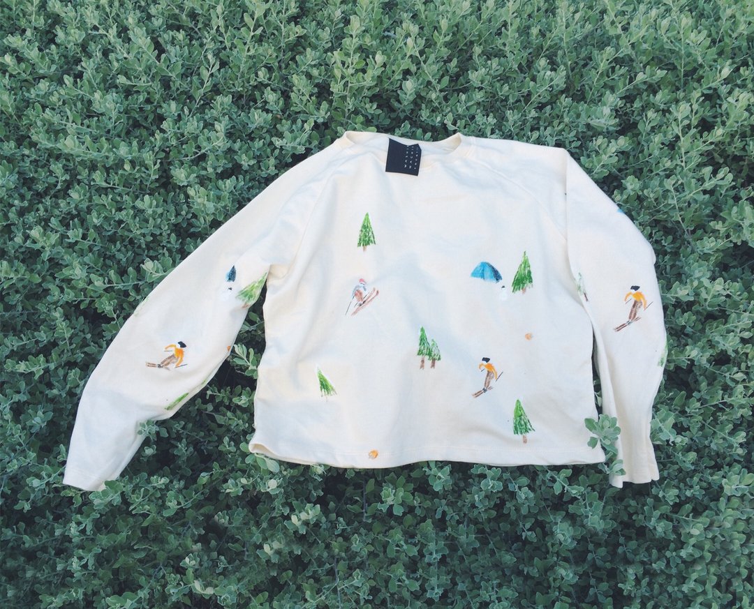 Let's ski..!! - Long Sleeve Top Shirt - 女装 T 恤 - 棉 白色
