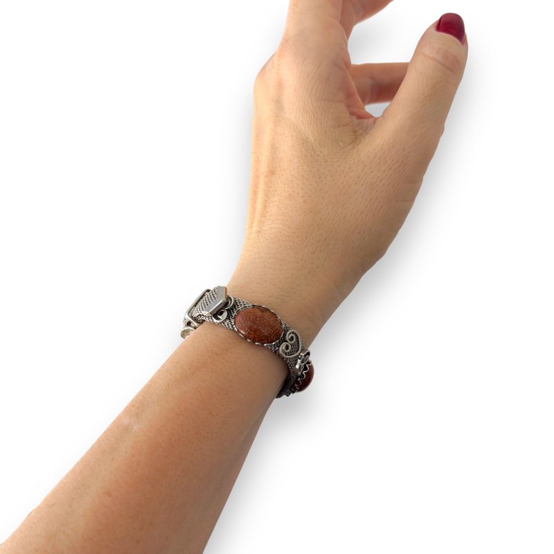 复古手链 1960年代 可调式 皮带扣 网状 银色调 爱心 礼物推荐 - 手链/手环 - 其他金属 银色