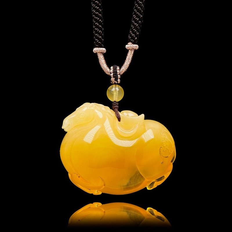 【正佳珠宝】蜜蜡琥珀 顶级金绞蜜 唐马元宝吊坠 22.3g - 项链 - 半宝石 多色