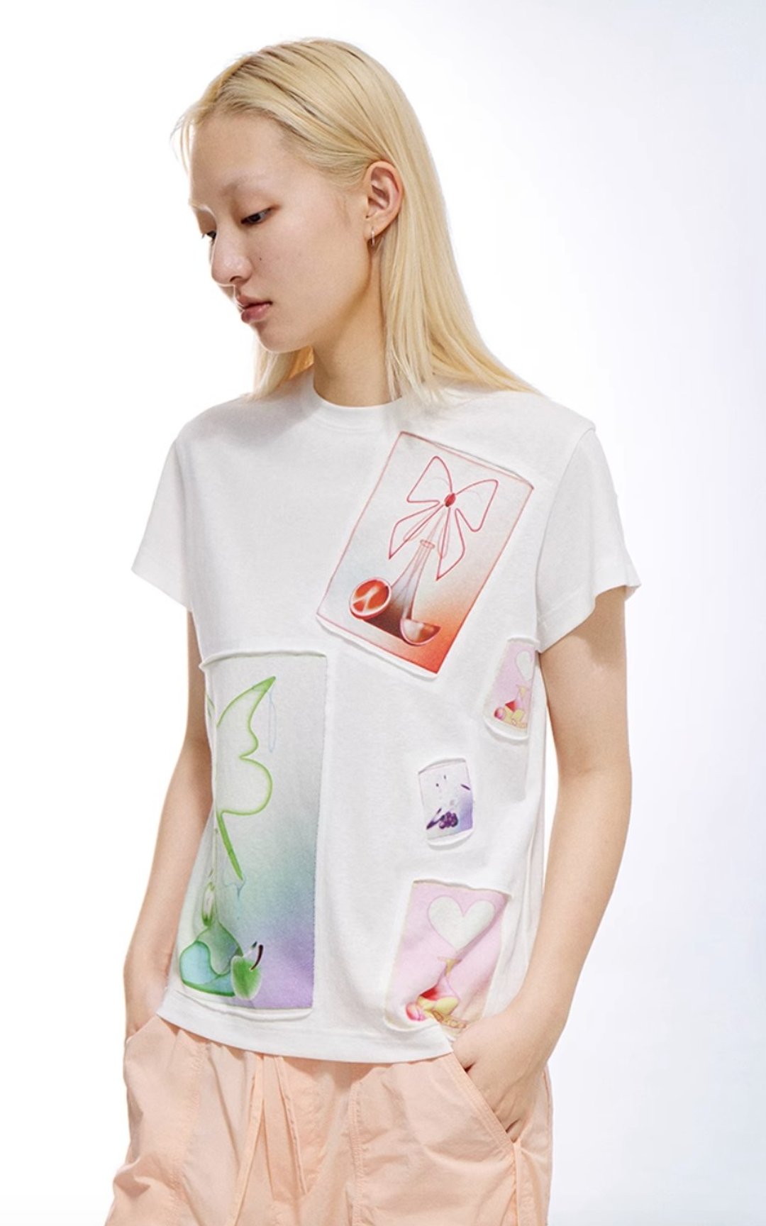 Lab T-shirt 实验室密语系列 拼贴内嵌插画T恤 無性別穿搭 - 中性连帽卫衣/T 恤 - 棉．麻 白色