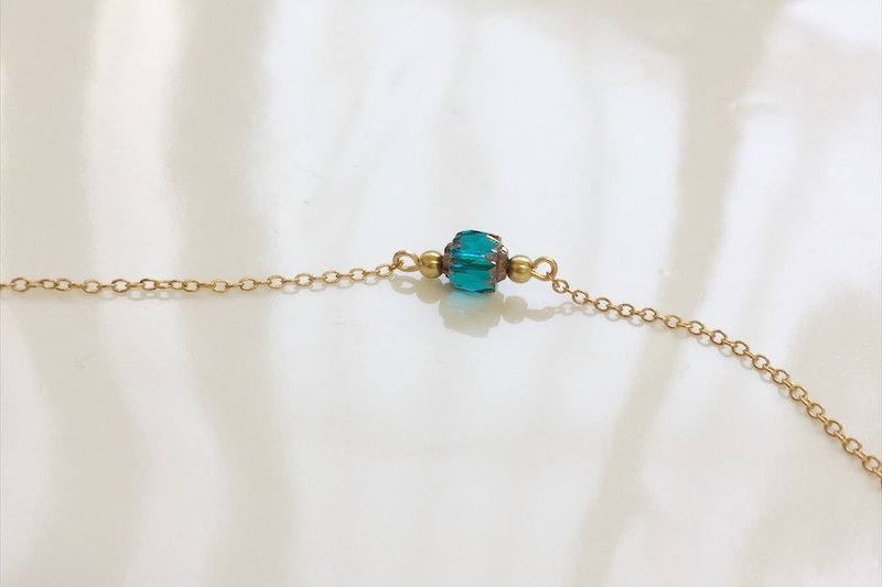 单颗孔雀蓝 简约百搭黄铜造型手链 - 手链/手环 - 宝石 蓝色