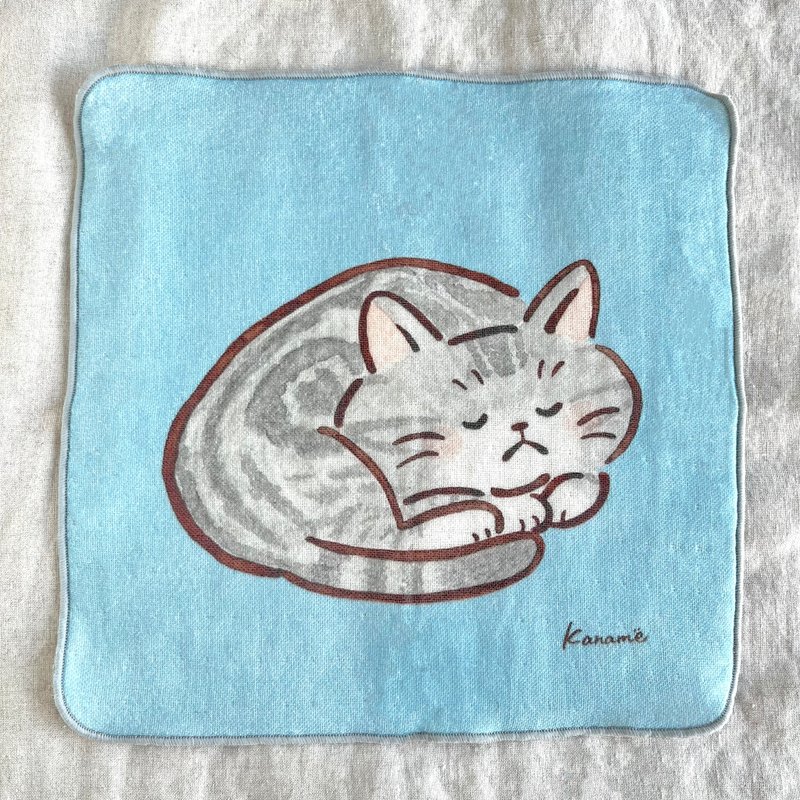 纱布毛巾 - 美国短毛猫 - 手帕/方巾 - 棉．麻 蓝色