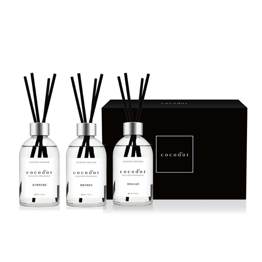 cocodor-BLACK ONE扩香3入礼盒-雨后果园/湛蓝大海/粉红星砂 - 香薰/精油/线香 - 玻璃 黑色