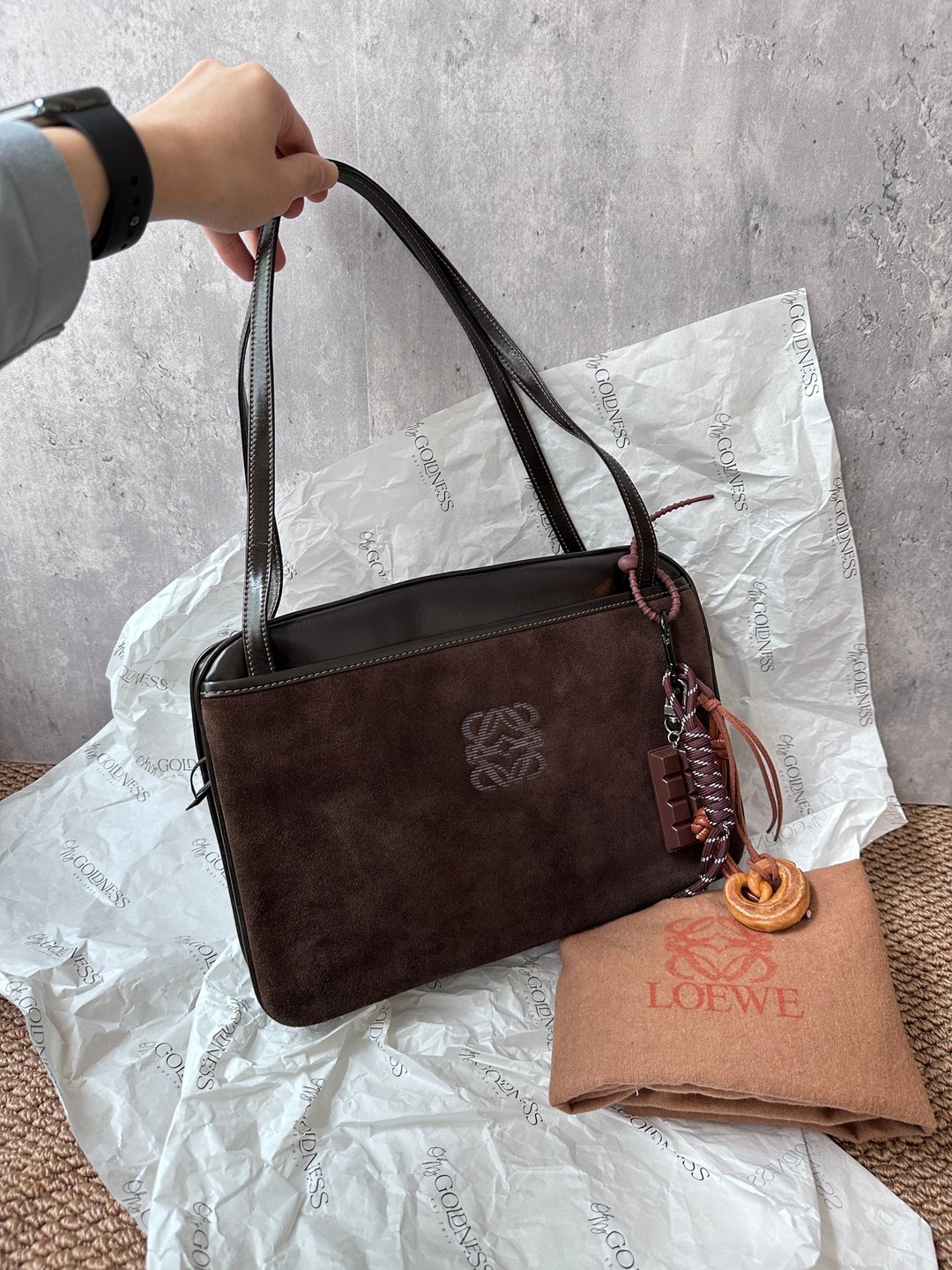 中古包 Loewe 罗威 朱古力Hobo肩背包 - 手提包/手提袋 - 真皮 咖啡色