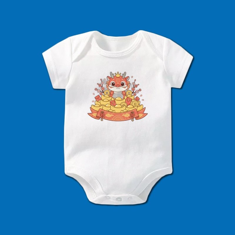 Q萌祥龙 金元宝 婴儿短袖包屁衣 纯棉亲肤 - 包屁衣/连体衣 - 棉．麻 白色