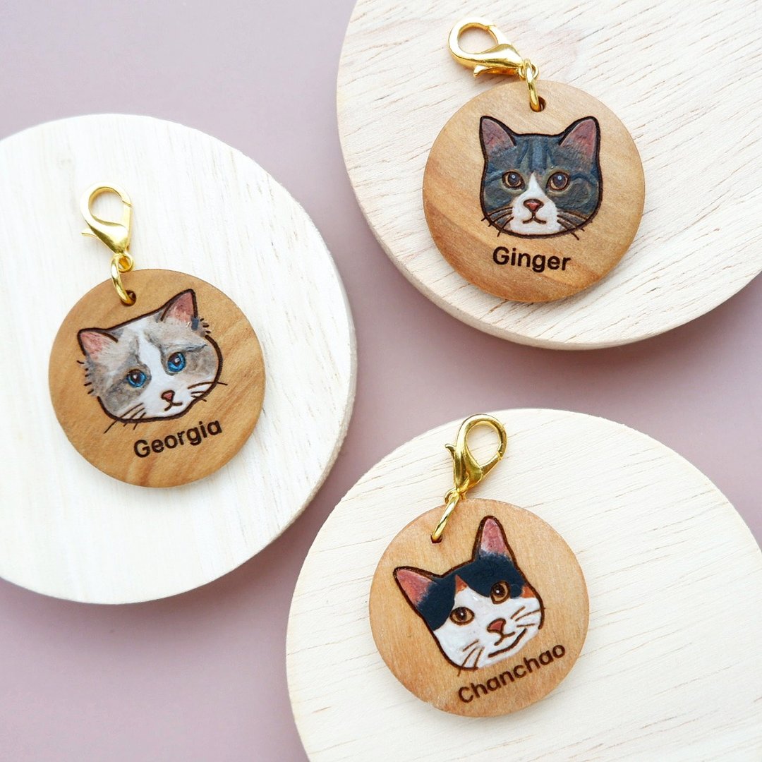 Woodie Pet Tag-Personalized Wood Engraved Dog &amp; Cat ID Tag , Custom Engraved Tag - 衣/帽 - 木头 卡其色