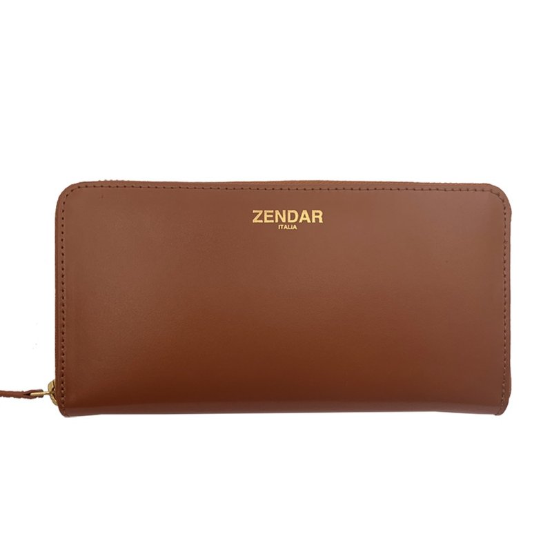 ZENDAR 限量1折 顶级小牛皮金标拉链长夹 全新专柜展示品 - 皮夹/钱包 - 真皮 咖啡色