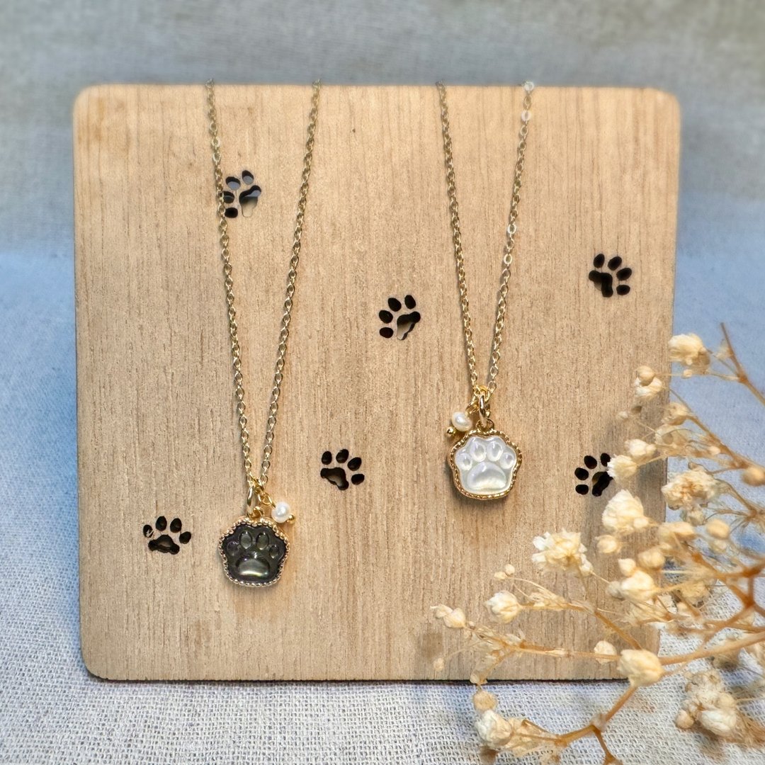 天然贝壳熊掌/猫爪项链 可爱雕刻造型饰品 - 项链 - 贝壳 金色