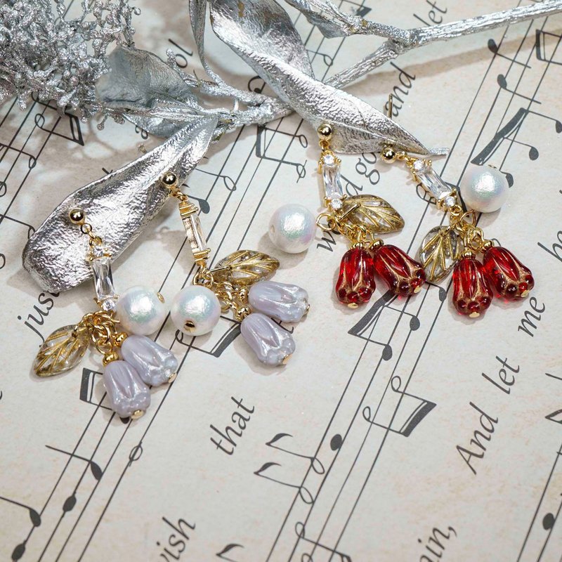 郁金香的祝福耳环 - 耳环/耳夹 - 琉璃 红色