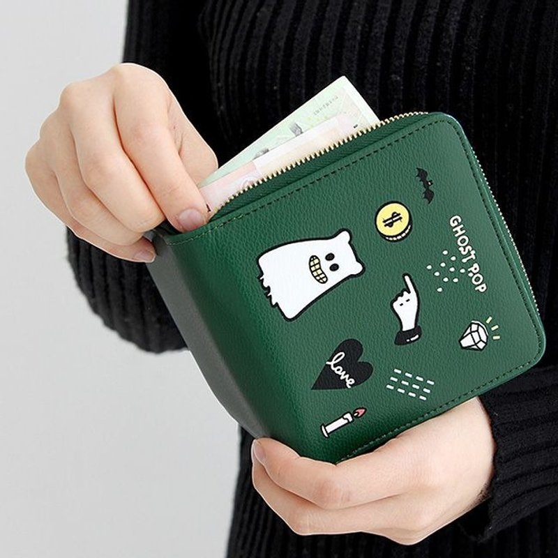 GMZ-顽皮鬼欢乐拉链短夹(S)V2-复古绿,GMZ03534 - 皮夹/钱包 - 真皮 绿色