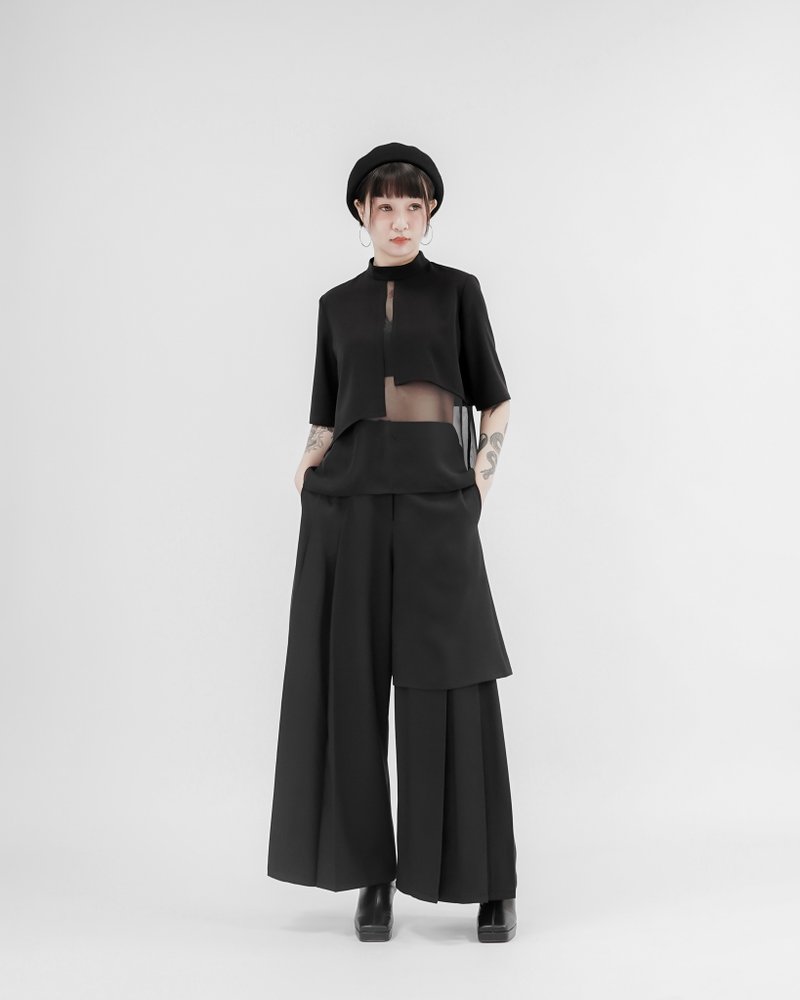 MUKK DESIGN 不对称活片造型雪纺上衣 - 女装上衣 - 聚酯纤维 黑色