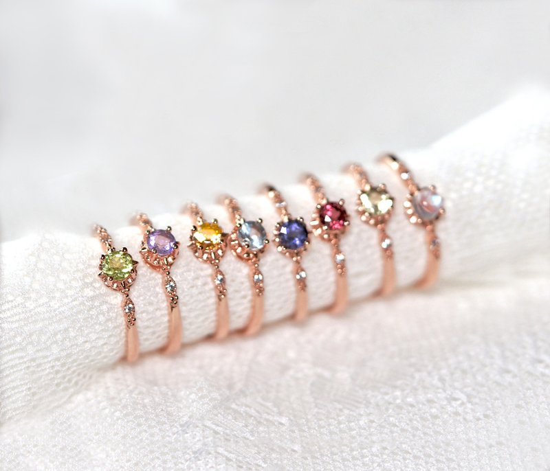 新品好美~彩色宝石戒指4mm-纯银玫瑰金-可调式 - 戒指 - 水晶 